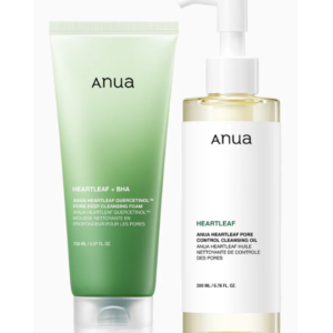 Anua Double Cleansing Combo: ANUA HEARTLEAF QUERCETINOL PORE DEEP CLEANSING FOAM 150ml & ANUA HEARTLEAF PORE CONTROL CLEANSING OIL 200ml